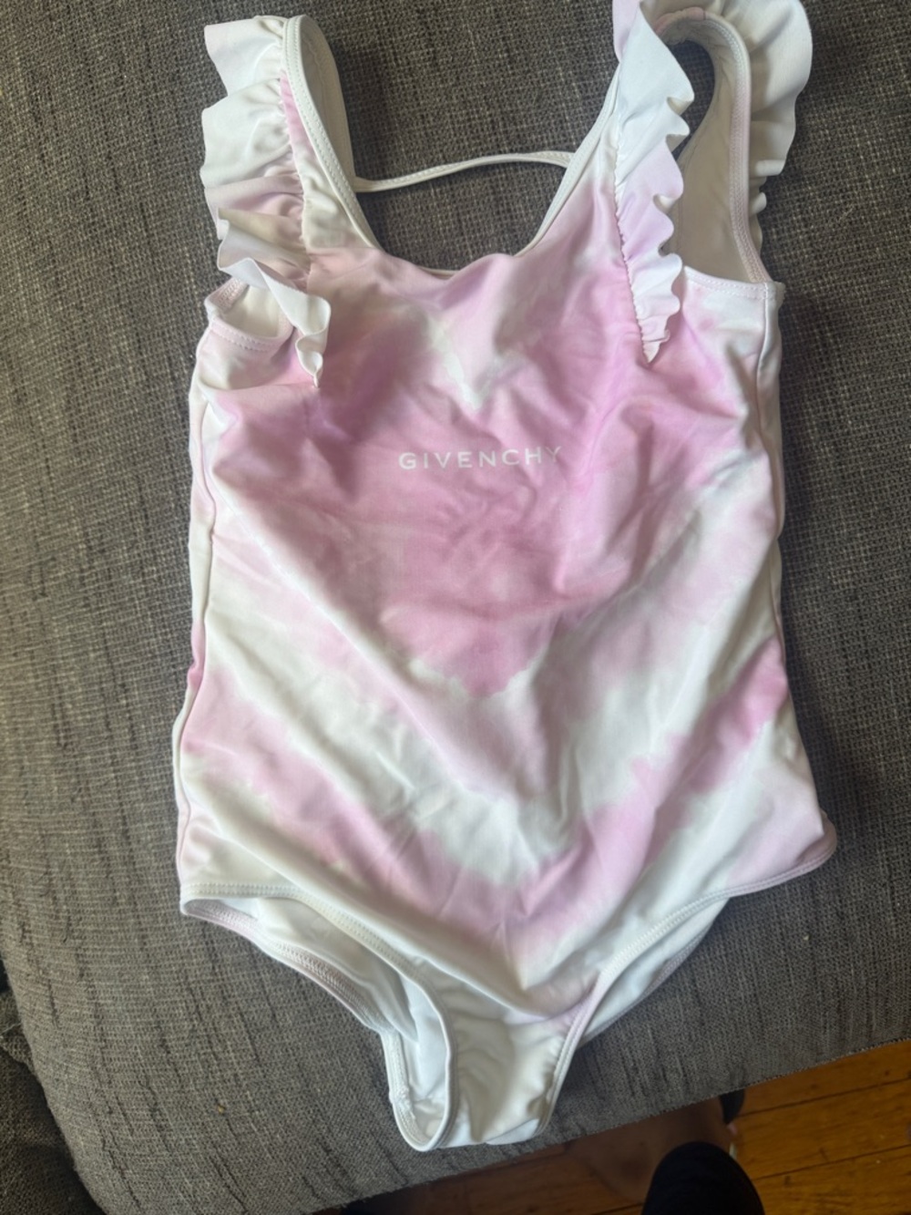Givenchy Pink & White Ruffle-Shoulder One-Piece Swimsuit
